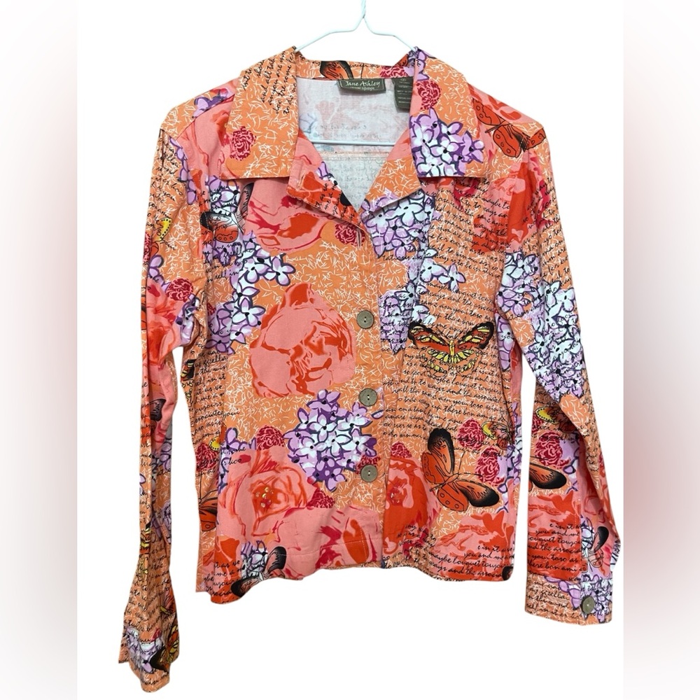 Jane Ashley Pink and Orange Graphic Long Sleeve Button Down Shirt
